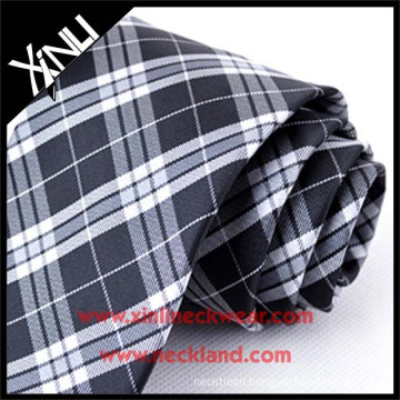 Dry-clean Only Jacquard Woven Silk Neck Tie Plaid Fabric Black and White
